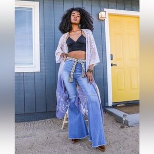 351. Ombre lace sheer floral kimono in blue/purple